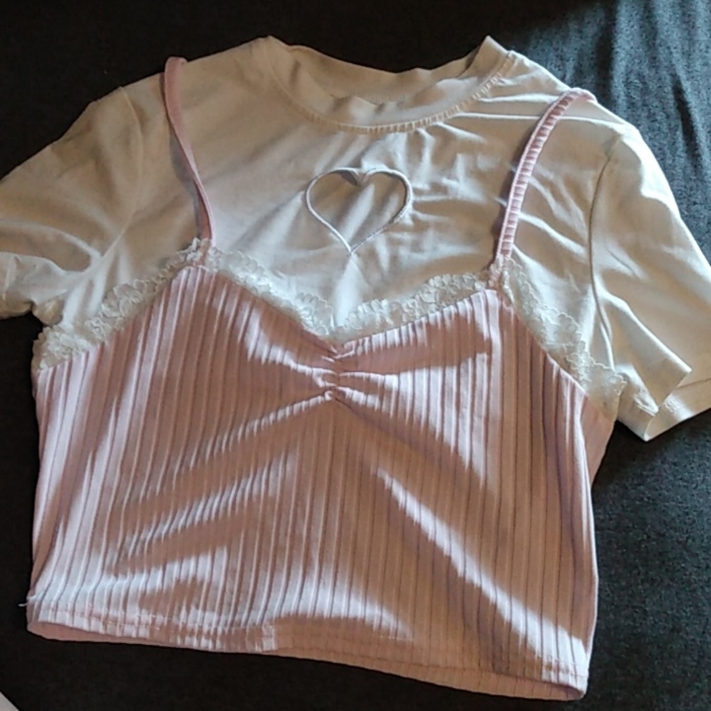 SHEIN Pink and White Camisole Top
